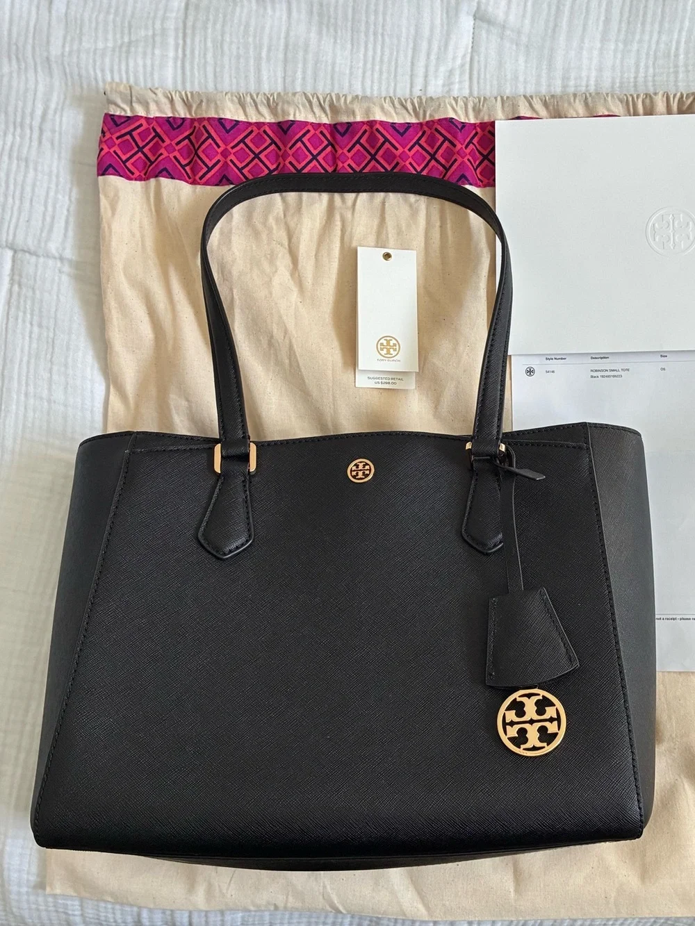 Tory Burch - Small Black Robinson Tote with Dust Bag